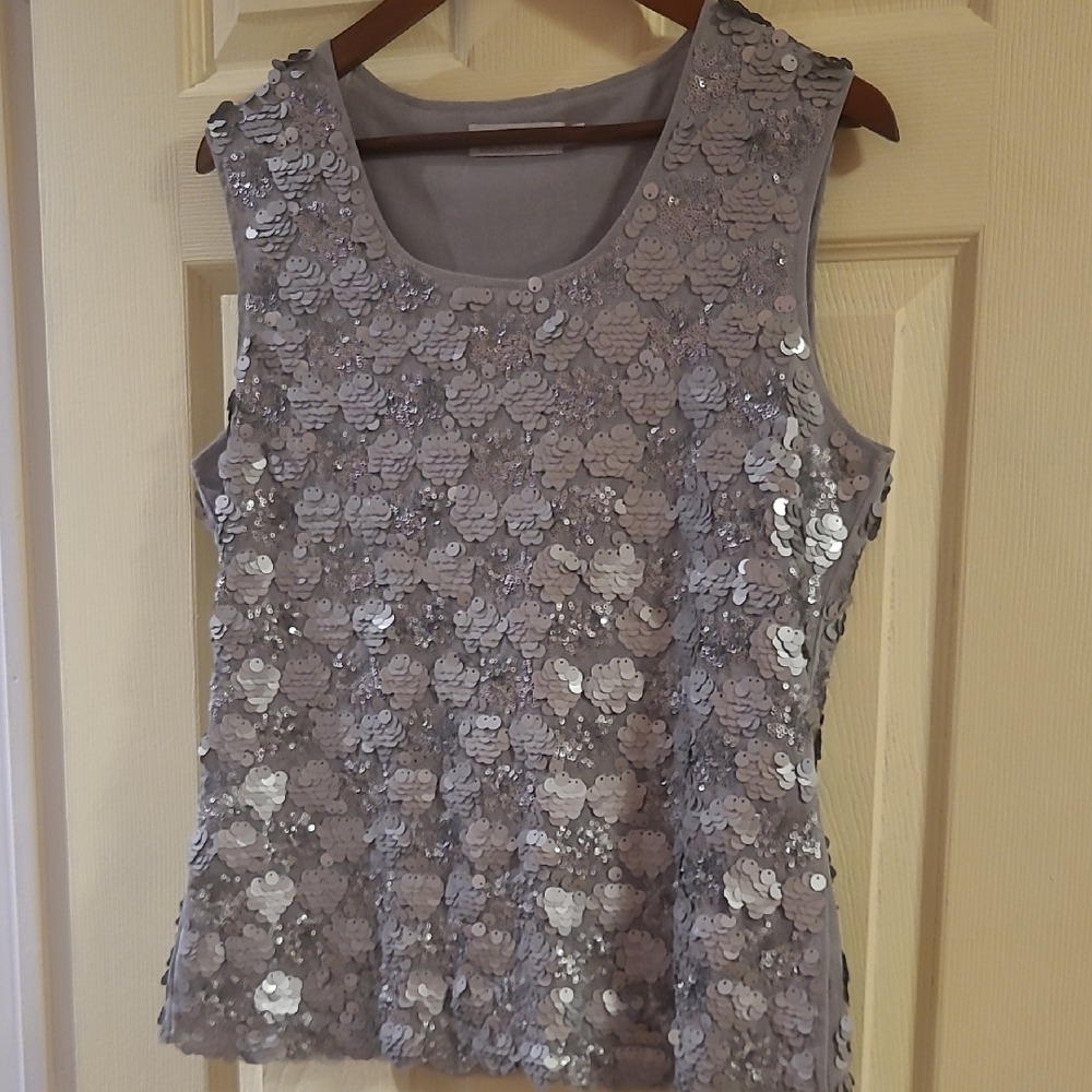 Chic Silver Sequin Women's Tank Top